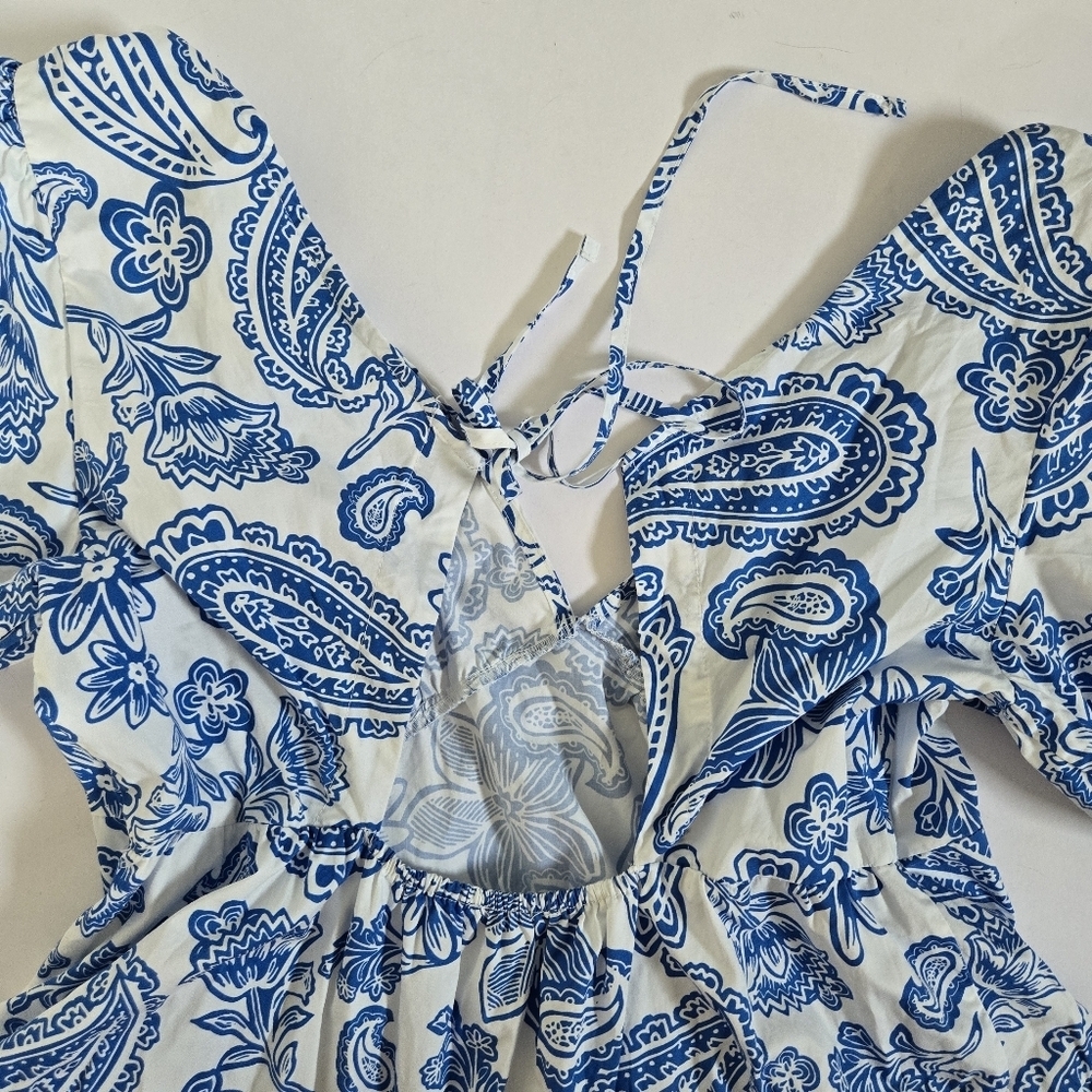 Melloday Paisley Floral Puff Sleeve Minidress santorini greek pockets sz XL - Picture 9 of 11